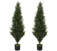 HOMCOM Set of 2 Decorative Artificial Plants Cypress in Weighted Pot, Fake Plant with 1092 Leaves, 120 cm