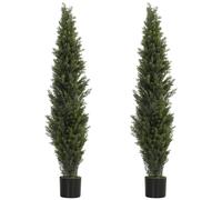 HOMCOM Set of 2 Decorative Artificial Plants Cypress in Weighted Pot, Fake Plant with 2035 Leaves, 150 cm