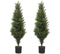 HOMCOM Set of 2 Decorative Artificial Plants Cypress in Weighted Pot, Fake Plant with 564 Leaves, 90cm