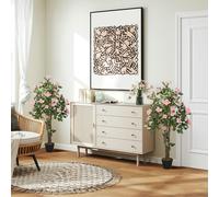 HOMCOM Set of 2 Decorative Artificial Plants Rose Trees in Pot