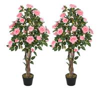 HOMCOM Set of 2 Decorative Artificial Plants Rose Trees in Pot, Pink