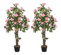 Homcom Set Of 2 Decorative Artificial Plants Rose Trees In Pot, Pink, Pink