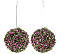 Homcom Set Of 2 Artificial Plant Topiary Rose Balls, Faux Plants, Purple, Purple
