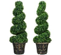 HOMCOM Set of 2 Decorative Artificial Plants Topiary Spiral Boxwood Trees in Pot, Fake Plants for Home Indoor Outdoor Decor, 90cm Green