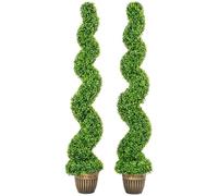 HOMCOM Set of 2 Decorative Artificial Plants Topiary Spiral Boxwood Trees in Pot, Fake Plants for Home Indoor Outdoor Decor, 150cm, Green