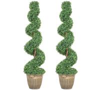 HOMCOM Set of 2 Decorative Artificial Plants Topiary Spiral Boxwood Trees in Pot, Fake Plants for Home Indoor Outdoor Decor, 120cm, Green