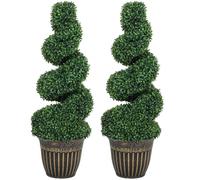 HOMCOM Set of 2 Potted Artificial Plants, Topiary Spiral Boxwood Trees, 90cm in Light Green HOMCOM Light Green
