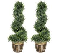 HOMCOM Set of 2 Potted Artificial Plants, Topiary Spiral Cypress Trees, 90cm in Green HOMCOM Green