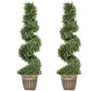 HOMCOM Set of 2 Decorative Artificial Plants Topiary Spiral Cypress Trees in Pot, Fake Plants for Home Indoor Outdoor Decor, 120cm, Green