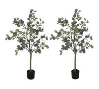 HOMCOM Set of 2 Decorative Artificial Tree, 4ft/ 120cm Silk Eucalyptus Trees with 230 Silver Dollar Leaves in Pot, Fake Plants for Home, Office, Living Room, Indoor Decor Green