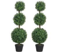 HOMCOM Set of 2 Decorative Artificial Trees, Fake Plants 100cm, 3 Balls | Topiary Ball-shaped Boxwood Trees in Pot, Fake Plants, for Home, Indoor, Outdoor Decor