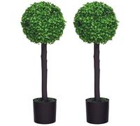 HOMCOM Set of 2 Potted Artificial Plants Boxwood Ball Trees Indoor Outdoor, 60cm