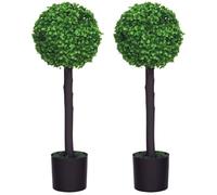HOMCOM Set of 2 Decorative Artificial Trees, Fake Plants 60cm, 1 Balls | Topiary Ball-shaped Boxwood Trees in Pot, Fake Plants, for Home, Indoor, Outdoor Decor