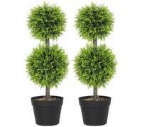 HOMCOM Set of 2 Decorative Artificial Trees, Fake Plants 60cm, 2 Balls | Topiary Ball-shaped Boxwood Trees in Pot, Fake Plants, for Home, Indoor, Outdoor Decor