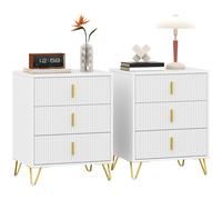 HOMCOM Set of 2 Elegant Chest of Three Drawers - White/Gold-Tone