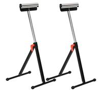 HOMCOM Set of 2 Folding Roller Stand, Material Support Pedestal with Ball Bearing Roller Height Adjustable Portable, Metal Construction, Black