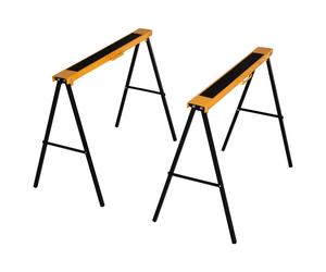 HOMCOM Set Of 2 Folding Saw Horses Steel Frame w/ Anti-Slip Platform Handle DIY