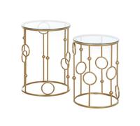 Nesting Coffee Table Set of 2 with Tempered Glass Top Gold