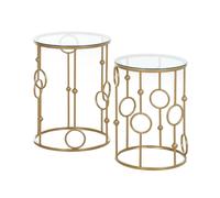 HOMCOM Set of 2 Gold Nesting Coffee Table, Side Tables W/ Tempered Glass Top