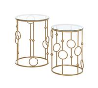 HOMCOM Set of 2 Gold Nesting Coffee Table, Side Tables W/ Tempered Glass Top