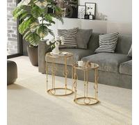 HOMCOM Set of 2 Gold Nesting Coffee Table, Side Tables W/ Tempered Glass Top - Gold Tone