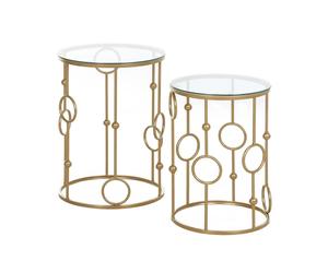 HOMCOM Set of 2 Gold Nesting Coffee Table Side Tables with Tempered Glass Top