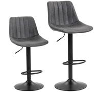 HOMCOM Set of 2 Leathaire Tub Bar Stools - Charcoal Grey