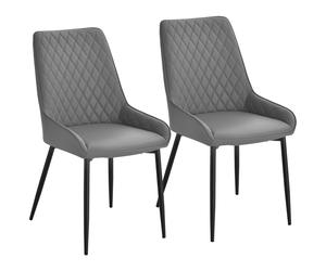 HOMCOM Set of 2 Leather Dining Chairs with Metal Frame, 4 Legs Foot Caps, High Back, Home Seating, Modern Stylish, Grey Aosom UK