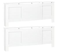 HOMCOM Set of 2 MDF Extendable Radiator Cover with Cabinet Shelving, Home Office Slatted Design, White 139-208.5L x 20.5W x 82.5H cm