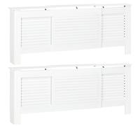 HOMCOM Set of 2 MDF Extendable Radiator Cover with Cabinet Shelving, Home Office Slatted Design, White 139-208.5L x 20.5W x 82.5H cm
