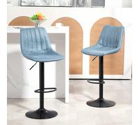 HOMCOM Set Of 2 Microfibre Retro Tub Bar Stools Metal Frame Footrest Seat Blue