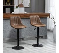 HOMCOM Set Of 2 Microfibre Retro Tub Bar Stools Metal Frame Footrest Seat Brown