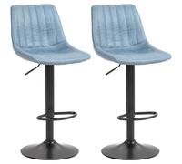 HOMCOM Set Of 2 Microfibre Retro Tub Bar Stools Metal Frame Footrest Seat Blue
