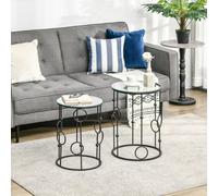 HOMCOM Set of 2 Nesting Coffee Table, Side Tables with Glass Top, Black HOMCOM Black