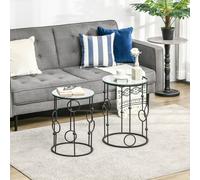 HOMCOM Set of 2 Nesting Coffee Table, Side Tables with Glass Top, Black HOMCOM Black