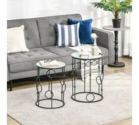 HOMCOM Set of 2 Nesting Coffee Table, Side Tables with Glass Top, Black HOMCOM Black