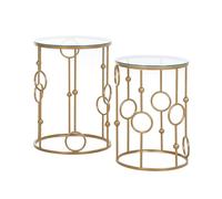 HOMCOM Set of 2 Gold Nesting Coffee Table, Side Tables W/ Tempered Glass Top