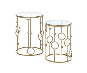 HOMCOM Set of 2 Nesting Coffee Table, Side Tables with Glass Top, Gold Tone