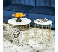 HOMCOM Set of 2 Nesting End Tables Side Tables w/ Basket Removable Top, White