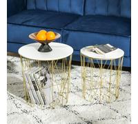 Set Of 2 Nesting Side Tables With Storage - Round End Tables Coffee Tables With Steel Frame And Removable Round Top - For Living Room - Bedroom - Offi