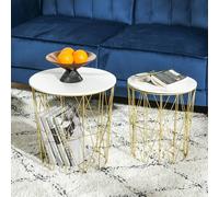 Set Of 2 Nesting Side Tables With Storage - Round End Tables Coffee Tables With Steel Frame And Removable Round Top - For Living Room - Bedroom - Offi