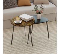 HOMCOM Set of 2 Nesting Side Table with Metal Frame, Rustic Brown