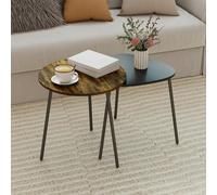 HOMCOM Set of 2 Nesting Side Table with Metal Frame, Rustic Brown HOMCOM Brown