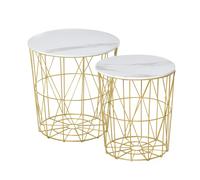 HOMCOM Set of 2 Nesting Side Tables with Storage, Round End Tables Coffee Tables with Steel Frame and Removable Round Top, for Living Room, bedroom, office, White White