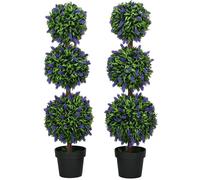 Homcom Set Of 2 Potted Artificial Plants Ball Tree With Lavender Flowers, 110Cm In Green Green
