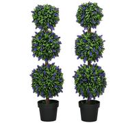 HOMCOM Set of 2 Decorative Artificial Plants Ball Trees with Lavender Flowers in Pot Fake Plants for Home Indoor Outdoor Decor, 110cm, Green