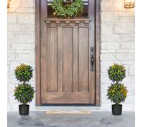 HOMCOM Set Of 2 Potted Artificial Plants Ball Tree With Lavender Flowers, 70cm, Green