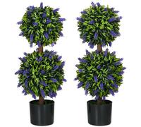 HOMCOM Set of 2 Decorative Artificial Plants Ball Trees with Lavender Flowers in Pot Fake Plants for Home Indoor Outdoor Decor, 70cm, Green