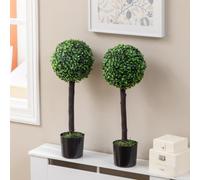 HOMCOM Artificial Boxwood Topiary Balls Set of 2: Faux Plants in Pots, Indoor Outdoor Decor, 20x20x60cm, Green. Aosom UK