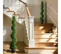 HOMCOM Set of 2 Potted Artificial Plants, Topiary Spiral Boxwood Trees